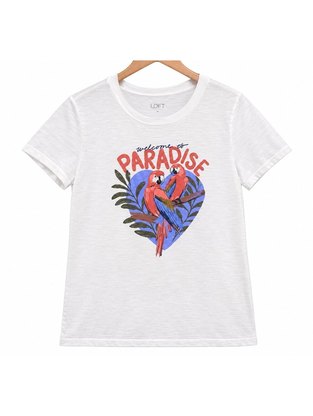 LOFT White Graphic Tee Shirt Welcome to Paradise Parrot Short Sleeve Top Size S
